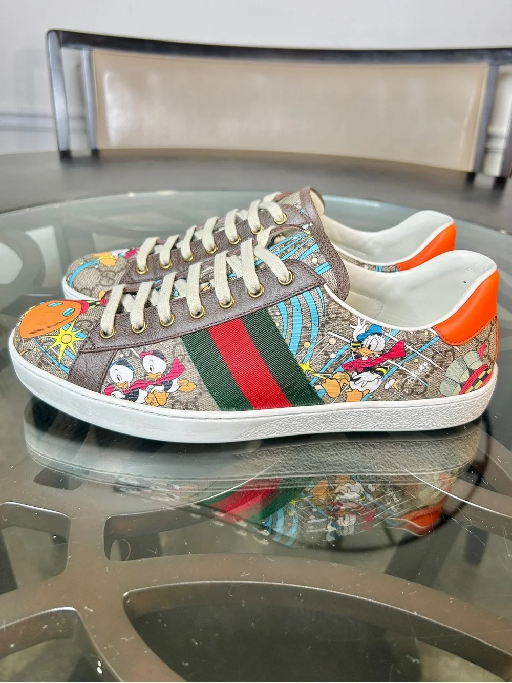 Gucci x Disney Donald Duck Ace Sneakers Mens Size 9.5 (US 10) GG Canvas